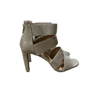 Jessica Simpson women's Shimmery Gold Cerina Open Square Toe High Heel sz10